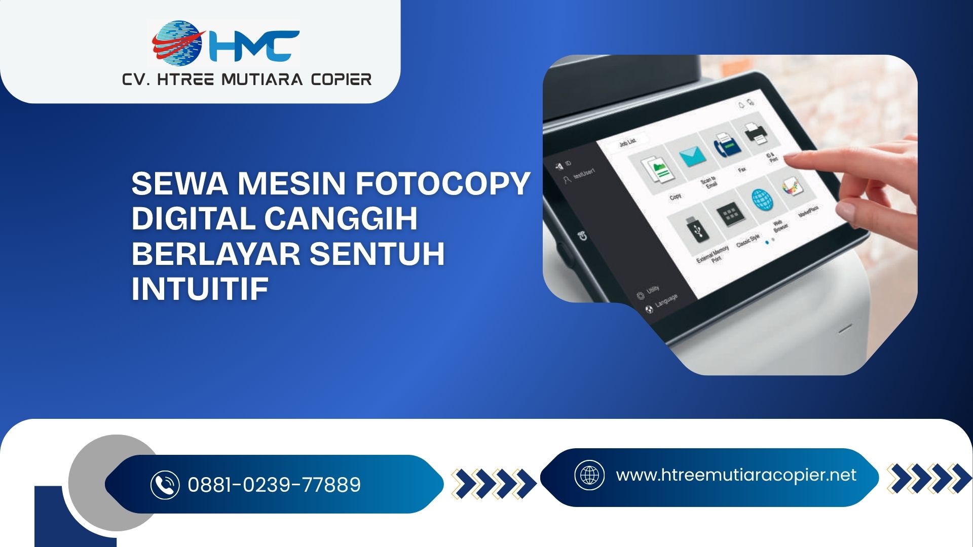 Sewa mesin fotocopy digital canggih berlayar sentuh intuitif